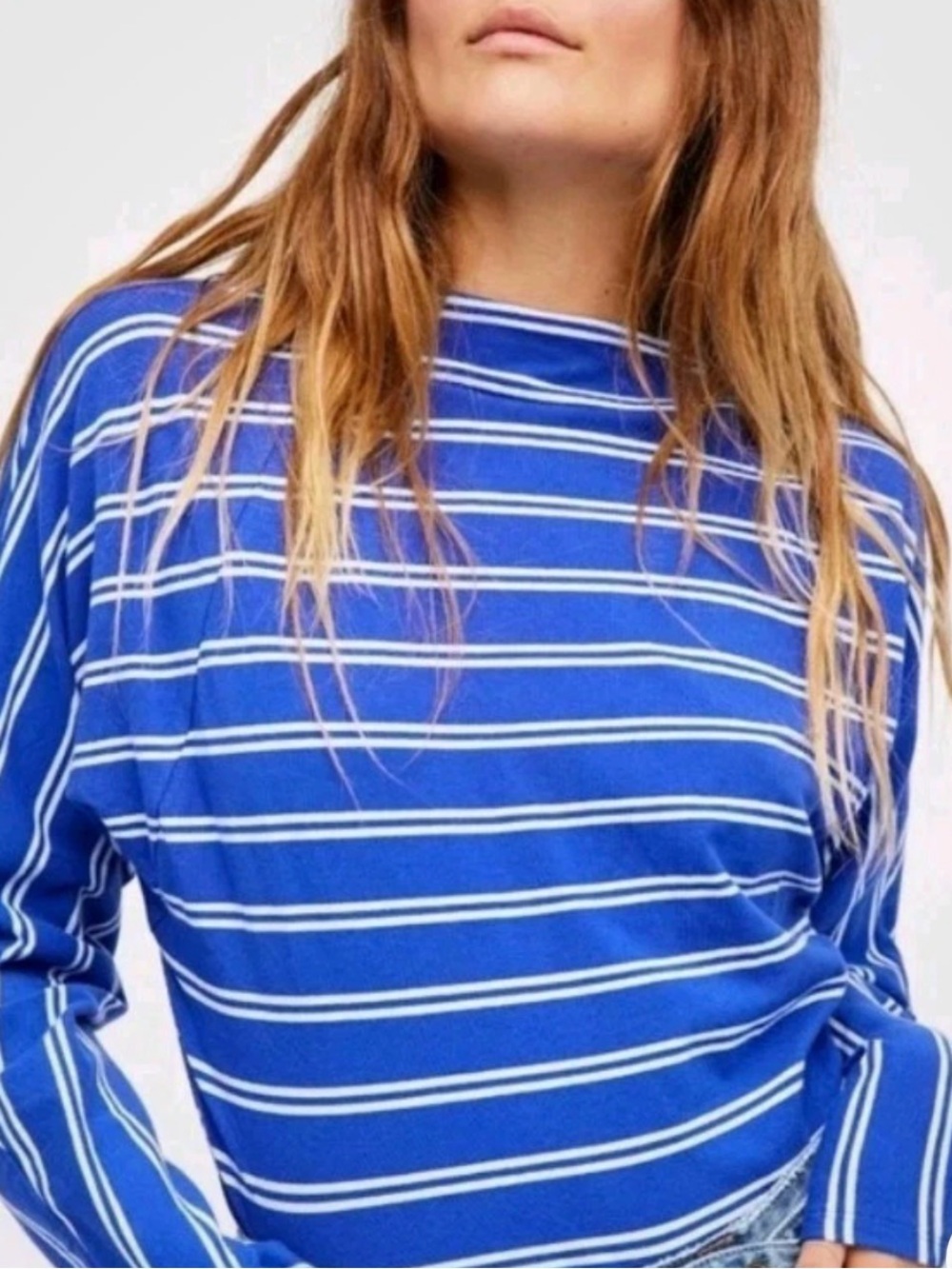 Free People Ardmore Womens XS Blue Nautical Stripe Keyhole Tie Long Sleeve Top